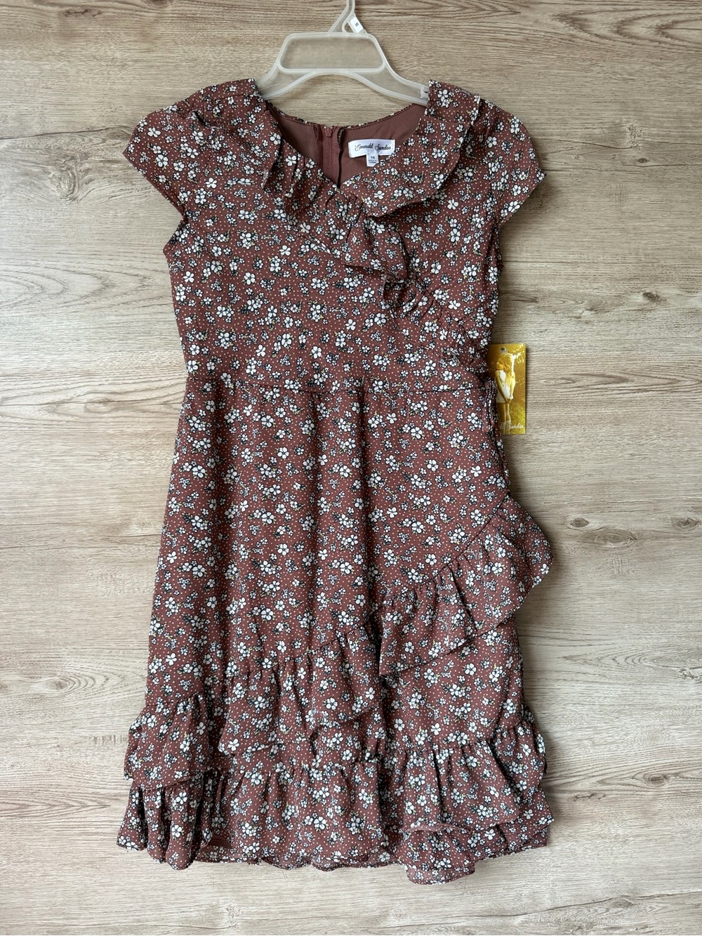 Emerald Sundae Girls Floral Ruffle Dress Brown Mauve Size 16 NWT